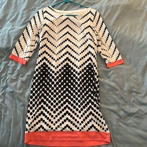 Cute work dress - white and black with salmon accent on sleeves and bottom